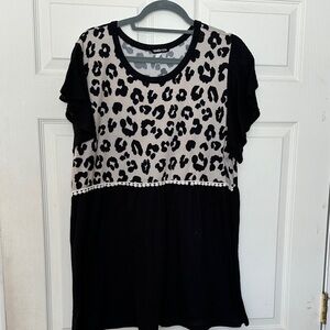 HEIMISH USA Black and Cream Leopard Trim Knit Top